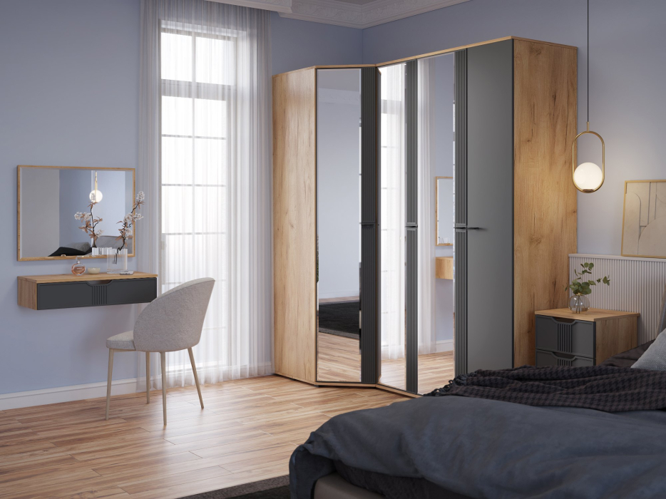 Угловые шкафы, Шкаф угловой Эмилия ЭЛ-17К с зеркалом