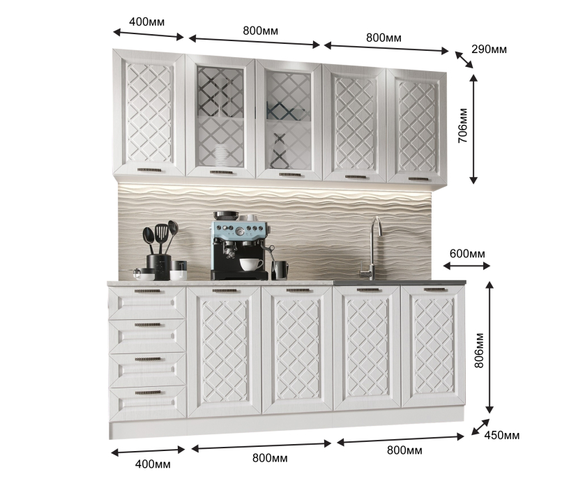 Кухня 2 метра, Кухня Агава 2,0 м Акация Белая МДФ