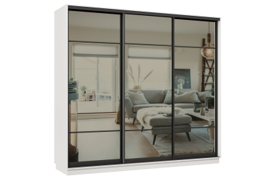 Шкаф-купе Премьер 58 (11ЗГ;11ЗГ;11ЗГ) фасады зеркало графит/трёхдверный/Профиль чёрный муар