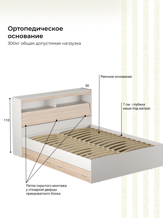 Кровати, Кровать Виктория с прикроватным блоком и ящиками 160х200