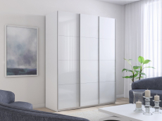 Шкафы-купе 3-х дверные, Шкаф-купе Прайм 3-х дверный Стекла белые/Доводчики 180х57х230