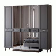Шкафы распашные, Шкаф в спальню 5-ти дверный Валенсия (серебро)