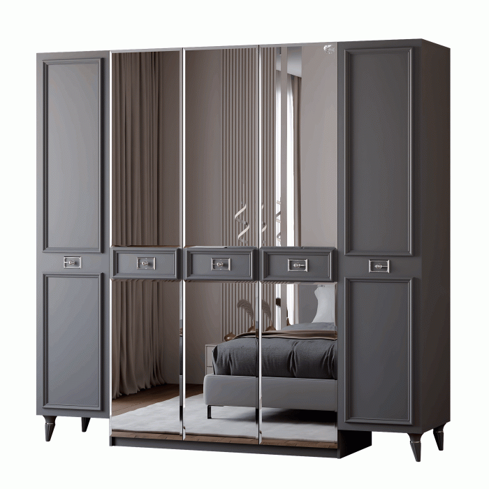 Шкафы распашные, Шкаф в спальню 5-ти дверный Валенсия (серебро)