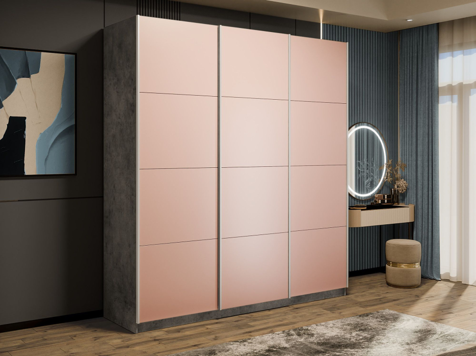 Шкафы-купе 3-х дверные, Шкаф-купе Прайм 3-х дверный Стекла пудра/Доводчики 210х57х230