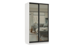 Шкафы-купе 2-х дверные, Шкаф-купе Премьер 02 (11ЗГ;11ЗГ) фасады зеркало графит/двухдверный/Профиль чёрный муар