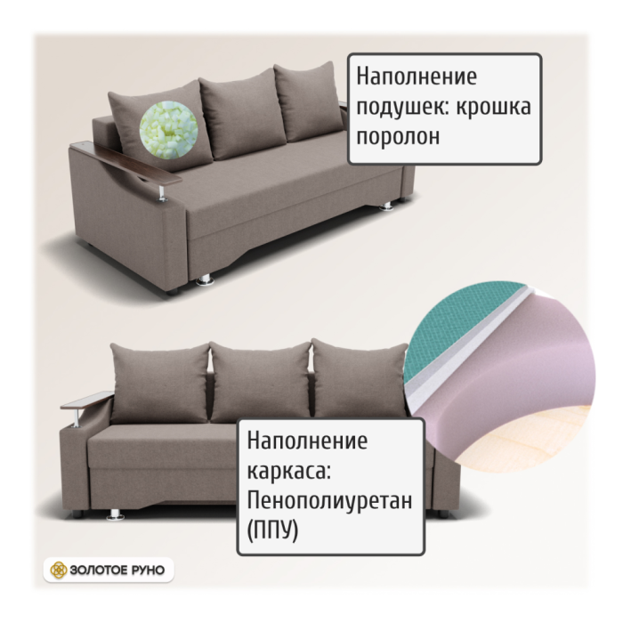 Диваны с ящиком для белья, Прямой диван Квадро-1 ППУ, велюр