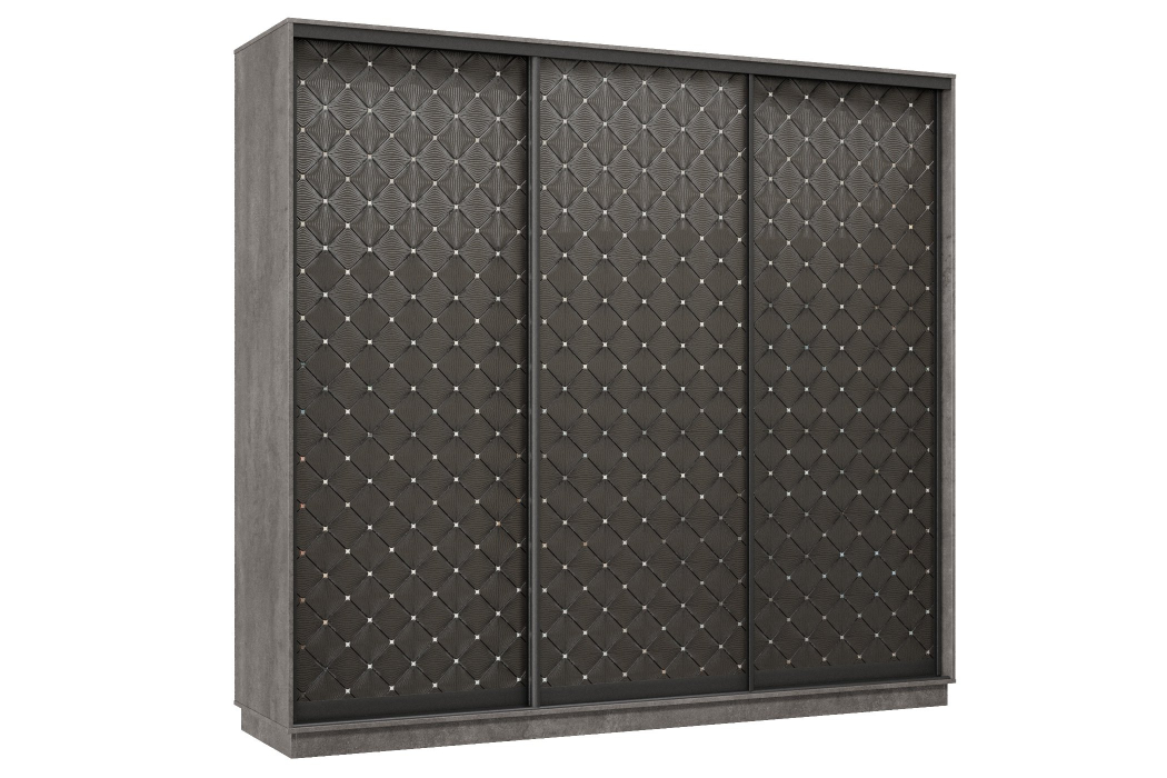 Шкафы-купе 3-х дверные, Шкаф-купе Премьер 57 (01РЧ;01РЧ;01РЧ) фасады ромб чёрный/трёхдверный/Профиль чёрный муар