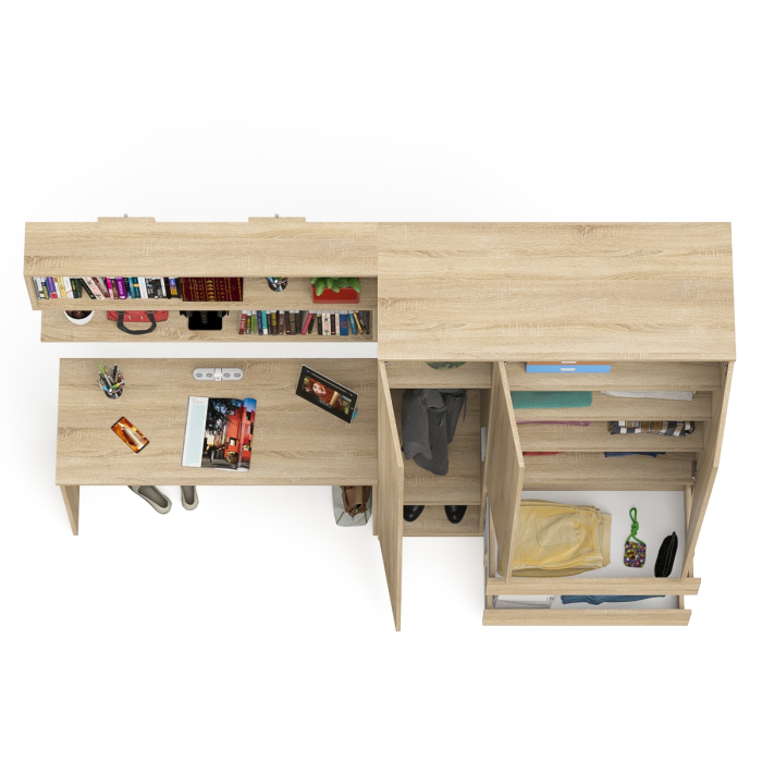 Домашние кабинеты, Место для учёбы ребёнка Мори из письменного стола 1200, полки для книг и шкафа для одежды
