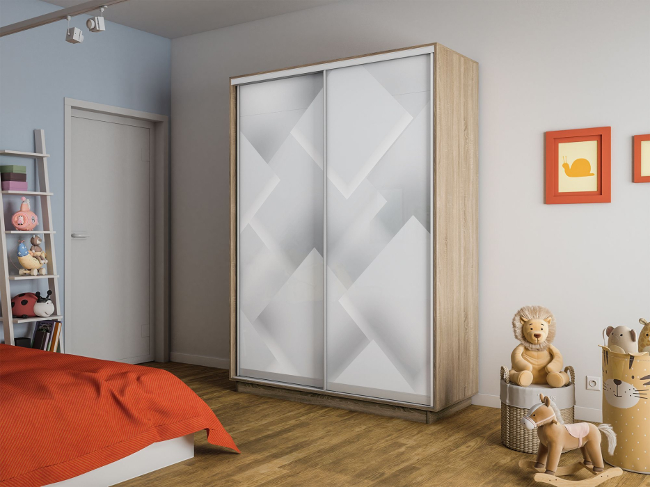 Шкафы-купе 2-х дверные, Шкаф-купе Экспресс 2-х дверный Фотопечать Квадрат Стекла 160х60х220