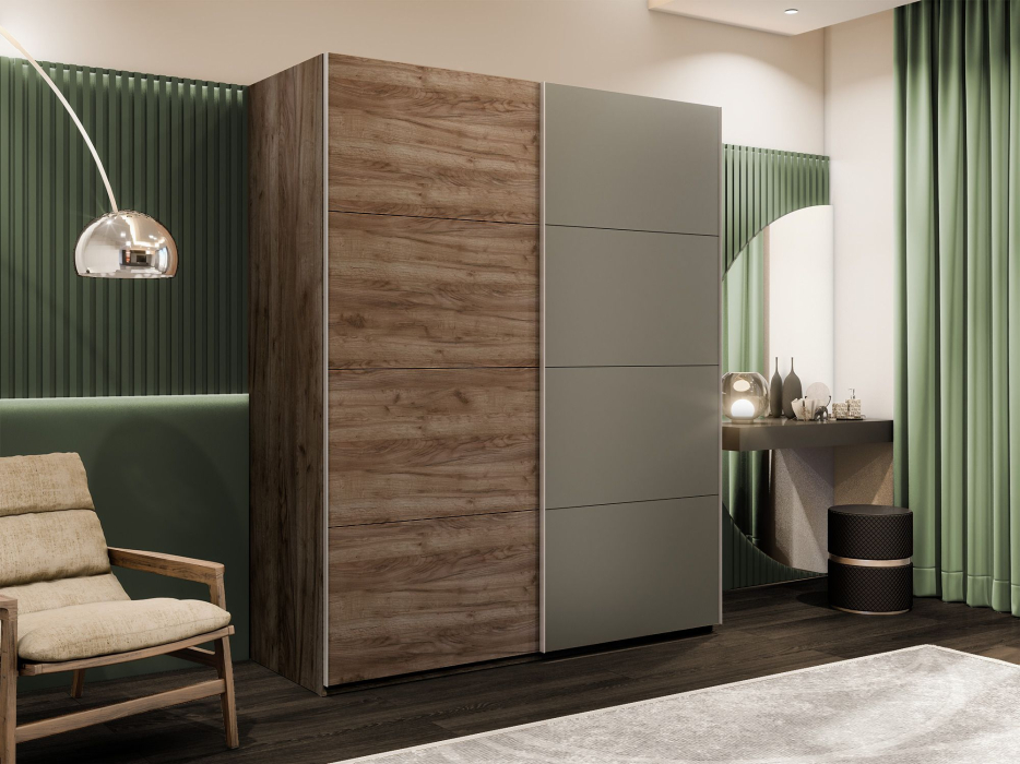 Шкафы-купе 2-х дверные, Шкаф-купе Эста 2-х дверный ДСП/Стекла хаки/Доводчик 200х66х240