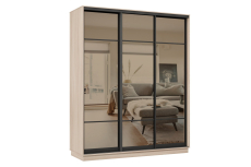 Шкафы-купе 3-х дверные, Шкаф-купе Премьер 24 (11ЗБ;11ЗБ;11ЗБ) фасады зеркало бронза/трёхдверный/Профиль чёрный муар