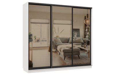 Шкаф-купе Премьер 35 (01ЗБ;01ЗБ;01ЗБ) фасады зеркало бронза/трёхдверный/Профиль чёрный муар