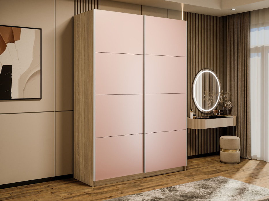 Шкафы-купе 2-х дверные, Шкаф-купе Прайм 2-х дверный Стекла пудра/Доводчики 140х57х230