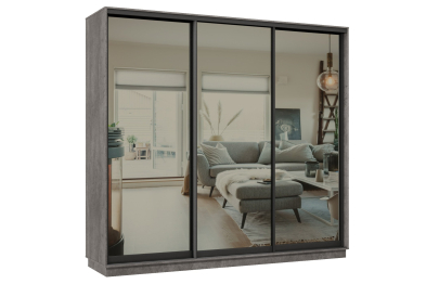 Шкаф-купе Премьер 60 (01ЗГ;01ЗГ;01ЗГ) фасады зеркало графит/трёхдверный/Профиль чёрный муар