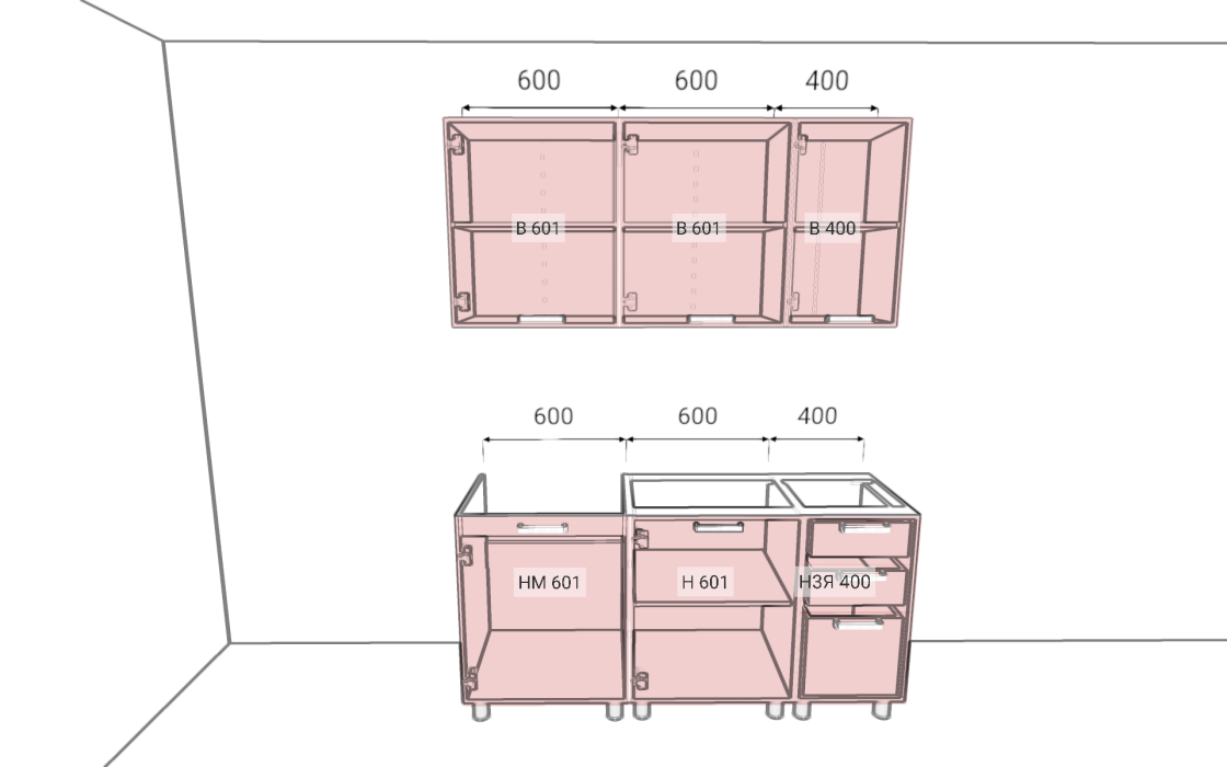 Кухонные гарнитуры, ГК Аленушка 1,6м Лаванда (без столешницы)