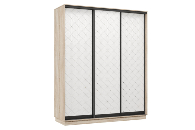 Шкаф-купе Премьер 24 (01РБ;01РБ;01РБ) фасады ромб белый/трёхдверный/Профиль чёрный муар