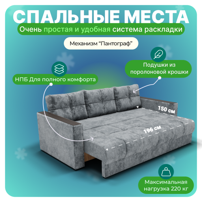 Диваны прямые, Прямой диван Лофт-1, НПБ, Симпл