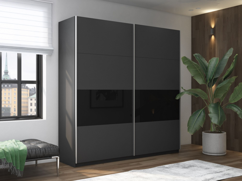 Шкафы-купе 2-х дверные, Шкаф-купе Прайм 2х дверный ДСП/Стекло черное 160х57х230