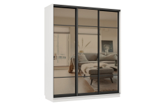 Шкафы-купе 3-х дверные, Шкаф-купе Премьер 22 (11ЗБ;11ЗБ;11ЗБ) фасады зеркало бронза/трёхдверный/Профиль чёрный муар