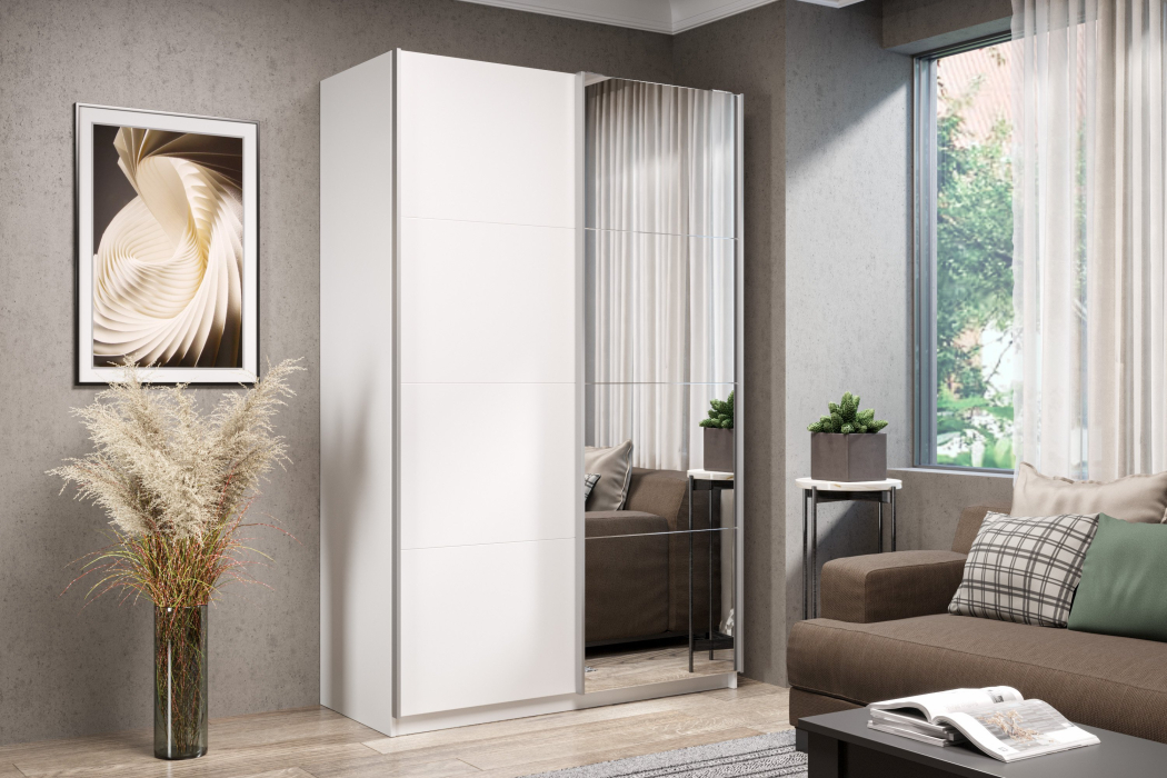 Шкафы-купе 2-х дверные, Шкаф-купе Smart 1422 2х дверный (фасады ЛДСП,зеркало) профиль серебро