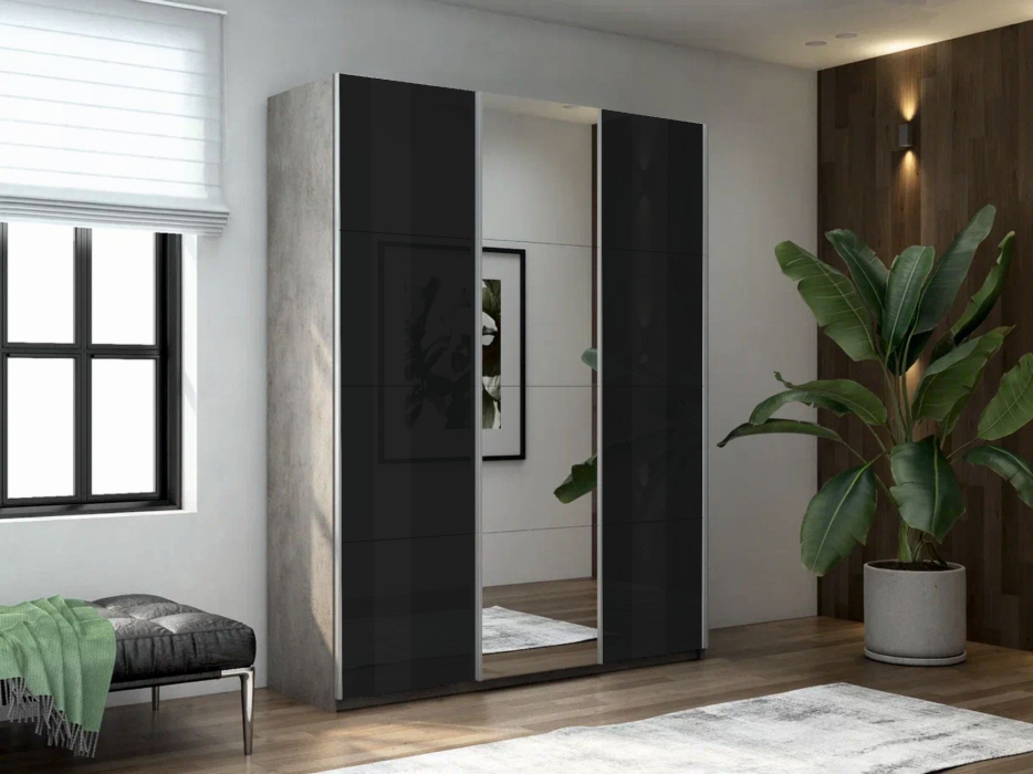 Шкафы-купе 3-х дверные, Шкаф-купе Прайм 3-х дверный Стекла черные/Зеркало/Доводчики 180х57х230