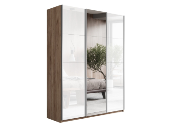 Шкаф Прайм трио 2-ва Стекла белого+ Зеркало 2300 х 1800 х 570