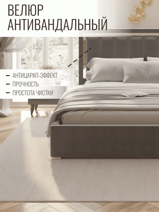 Мягкая кровать, Кровать Валенсия с подъемным механизмом 160х200 см велюр, серебро