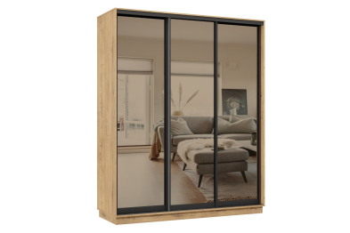 Шкаф-купе Премьер 21 (01ЗБ;01ЗБ;01ЗБ) фасады зеркало бронза/трёхдверный/Профиль чёрный муар