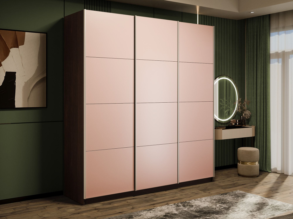 Шкафы-купе 3-х дверные, Шкаф-купе Прайм 3-х дверный Стекла пудра/Доводчики 210х57х230