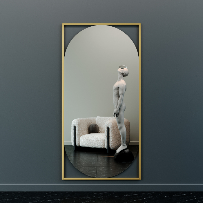 Зеркала в спальню, Дизайнерское настенное напольное зеркало GENGLASS Kvaden XL в металлической раме