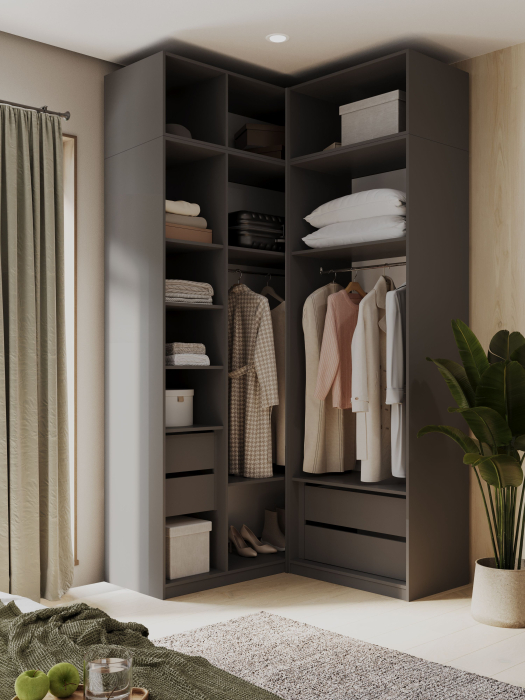 Угловые шкафы, Угловой шкаф для одежды с антреслью и ящиками София 2600х1300х520мм