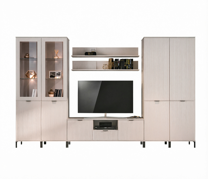 Стенки для гостиной, Набор для гостиной с двумя витринами Турин Кашемир серый/МДФ Кашемир