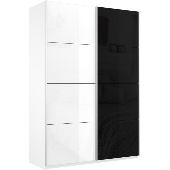 Шкафы-купе 2-х дверные, Шкаф-купе Прайм 2х дверный Белый Глянец/Стекло черное 140х57х230