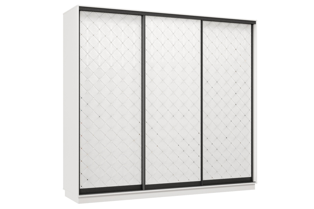 Шкафы-купе 3-х дверные, Шкаф-купе Премьер 36 (01РБ;01РБ;01РБ) фасады ромб белый/трёхдверный/Профиль чёрный муар