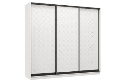 Шкаф-купе Премьер 36 (01РБ;01РБ;01РБ) фасады ромб белый/трёхдверный/Профиль чёрный муар