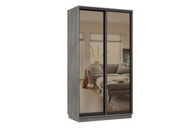 Шкаф-купе Премьер 02 (01ЗБ;01ЗБ) фасады зеркало бронза/двухдверный/Профиль чёрный муар