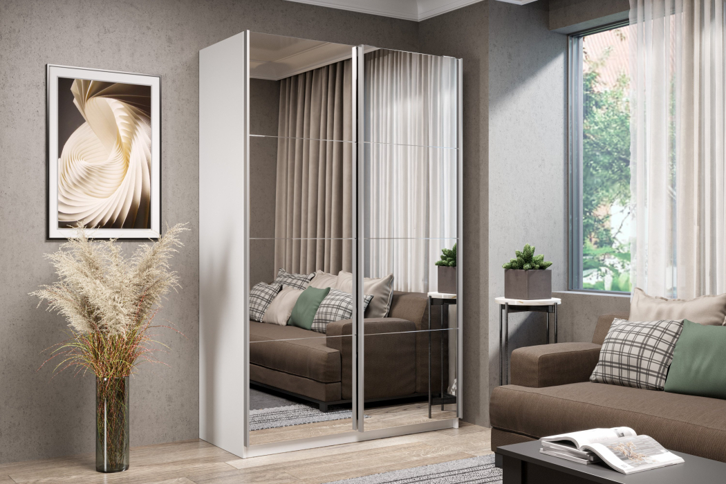 Шкафы-купе 2-х дверные, Шкаф-купе Smart 1224 2х дверный (фасады зеркало) профиль серебро