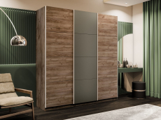 Шкафы-купе 3-х дверные, Шкаф-купе Прайм 3-х дверный Стекла хаки/ДСП/Доводчики 210х57х230