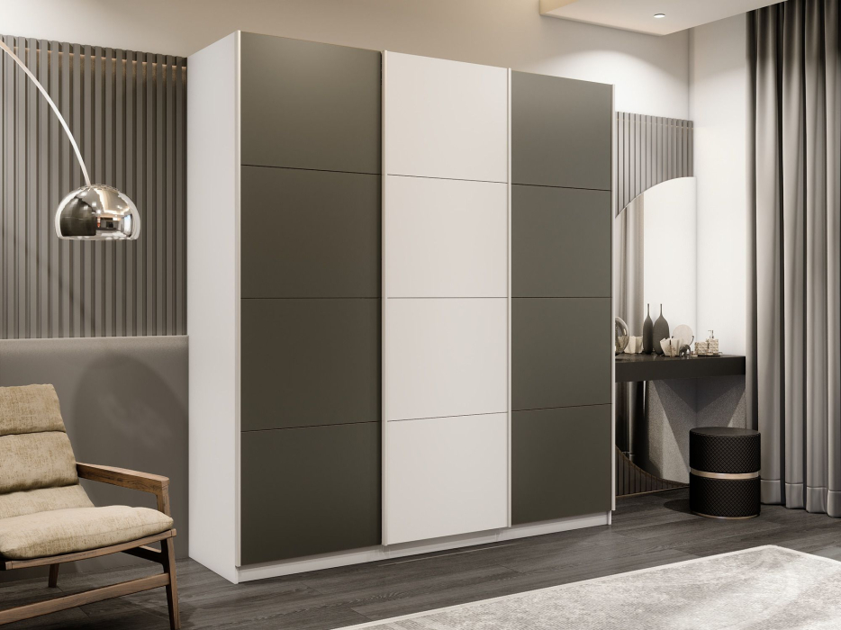 Шкафы-купе 3-х дверные, Шкаф-купе Прайм Широкий 3-х дверный Стекла хаки/ДСП/Доводчики 240х57х230