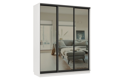 Шкаф-купе Премьер 24 (01ЗГ;01ЗГ;01ЗГ) фасады зеркало графит/трёхдверный/Профиль чёрный муар