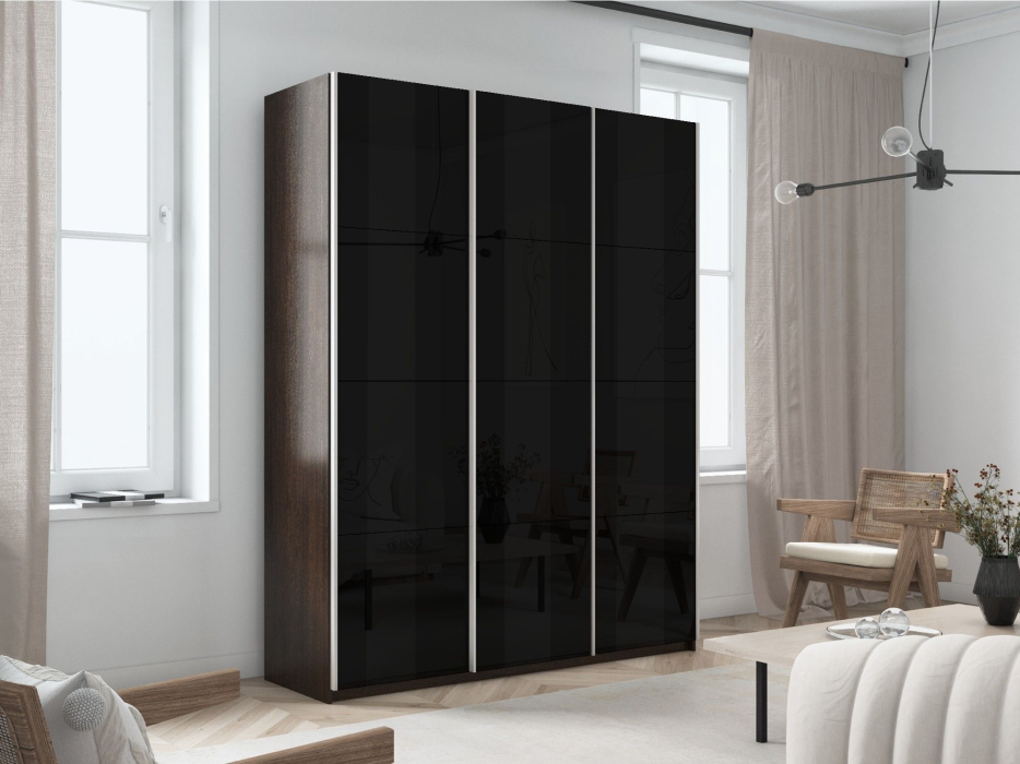 Шкафы-купе 3-х дверные, Шкаф-купе Прайм 3-х дверный Стекла черные/Доводчики 210х57х230