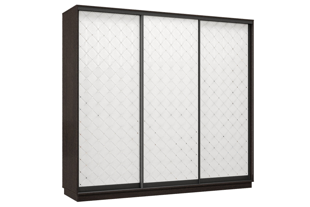 Шкафы-купе 3-х дверные, Шкаф-купе Премьер 57 (01РБ;01РБ;01РБ) фасады ромб белый/трёхдверный/Профиль чёрный муар