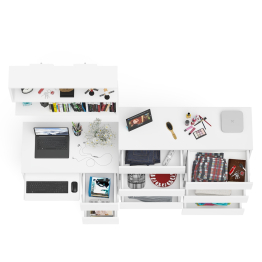 Стол компьютерный Мори МС-6 ящики справа с высоким комодом и полочкой для книг