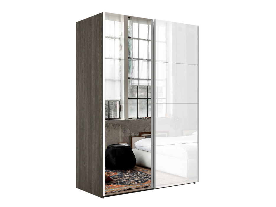 Шкафы-купе 2-х дверные, Шкаф Эста дуо Стекло белое/зеркало 2400 х 1800 х 660