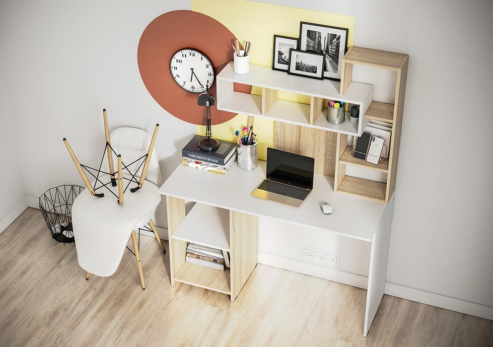 Прямые компьютерные столы, Стол компьютерный Олимп, дуб сонома/белый