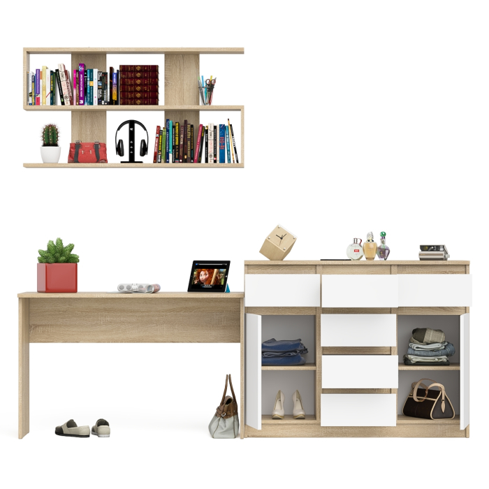 Домашние кабинеты, Письменный стол Мори МСП1200.1 с навесной открытой полкой и тумбой-комодом