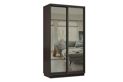 Шкаф-купе Премьер МИНИ 04 (11ЗГ;11ЗГ) фасады зеркало графит/двухдверный/Профиль чёрный муар