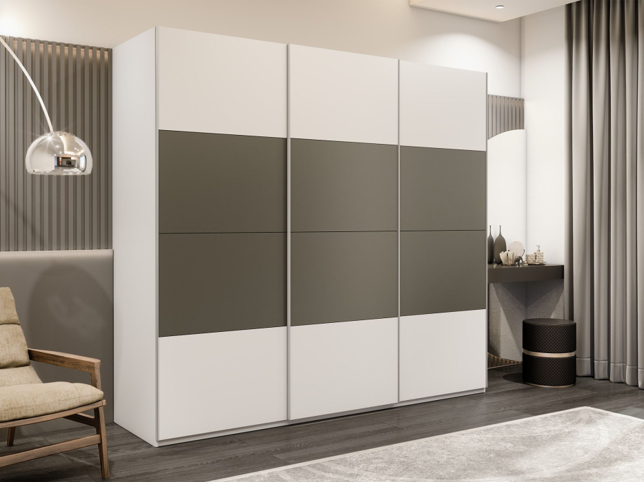 Шкафы-купе 3-х дверные, Шкаф-купе Эста 3-х дверный ДСП/Стекла хаки/Доводчик 270х66х240