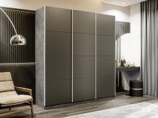 Шкафы-купе 3-х дверные, Шкаф-купе Прайм Широкий 3-х дверный Стекла хаки/Доводчики 240х57х230