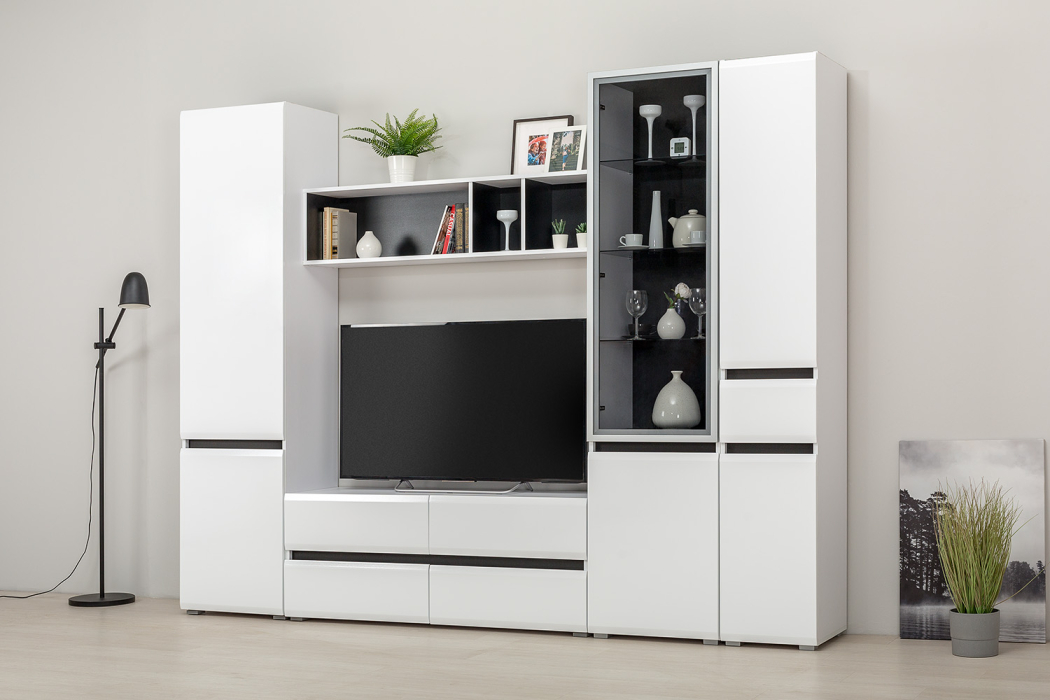 Шкафы распашные, Шкаф Сидней 13.200, белый премиум, черный, белый глянец